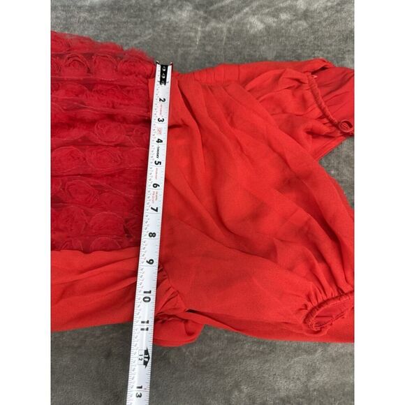 For Love & Lemons Hannah Red Maxi Dress XS Rosette Chiffon Sheer Gown - Picture 12 of 16